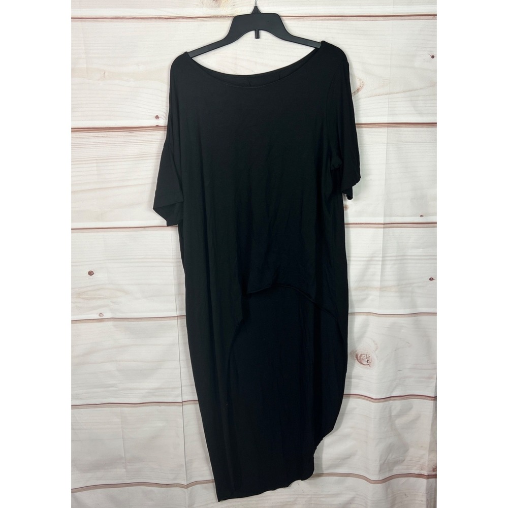 XD Xenia Design Top Womens XL Black Asymmetrical Tunic Jersey Knit Boat Neck